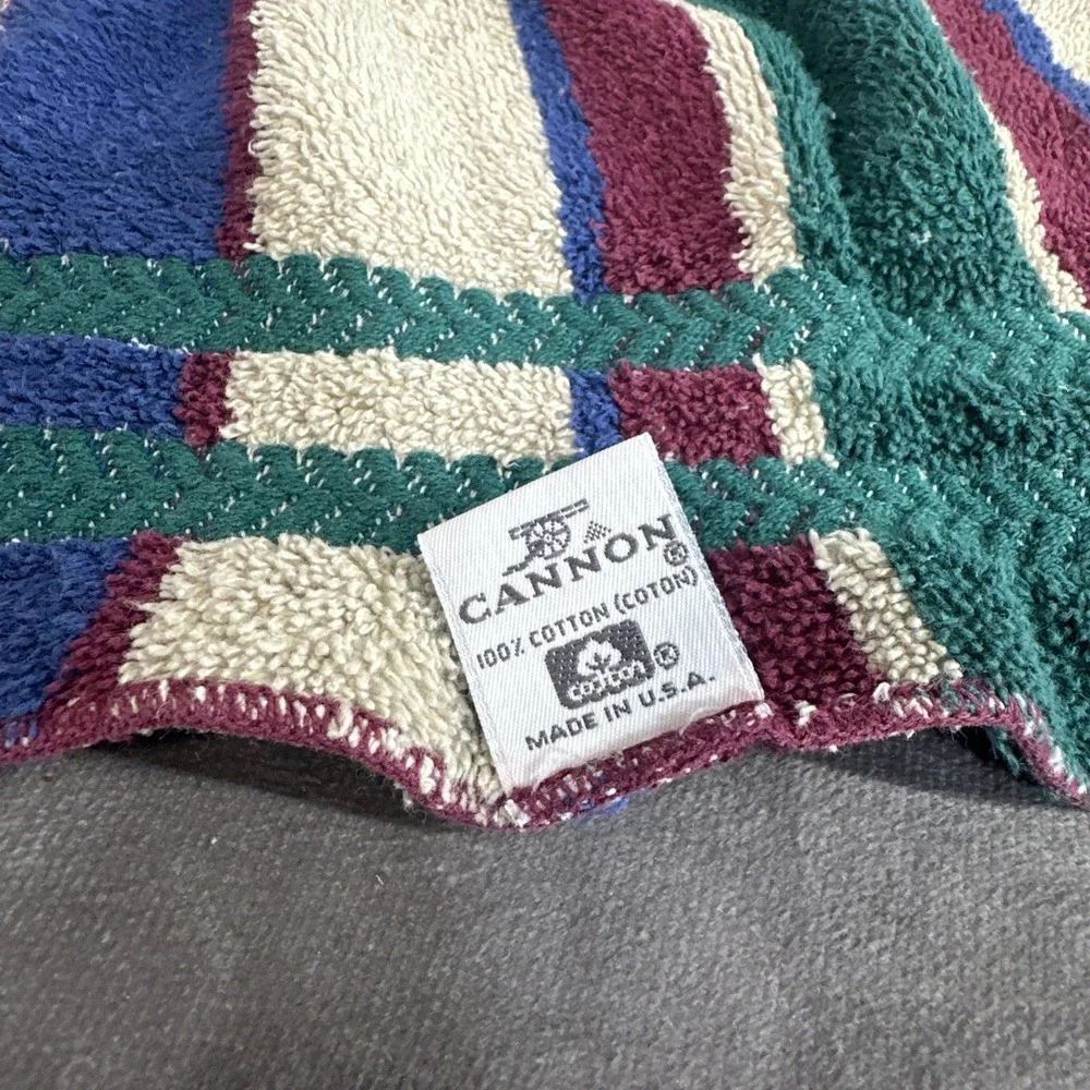 Canon Vintage Towel Set Wash Cloth Bath Green‎ Blue 90s 100% Cotton